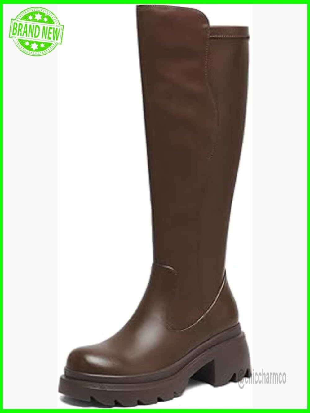 Women's Knee High Platform Lug Sole Boots Round Toe Side Zip Tall Comfy Stretch